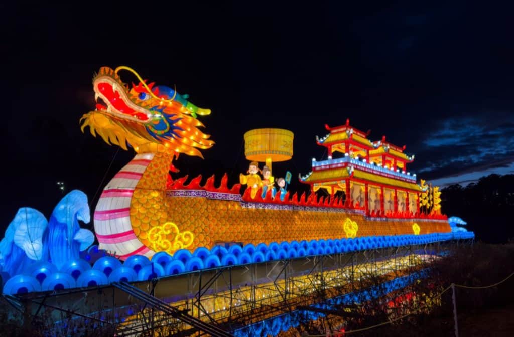 NC Chinese Lantern Festival Dragon Boat in the water